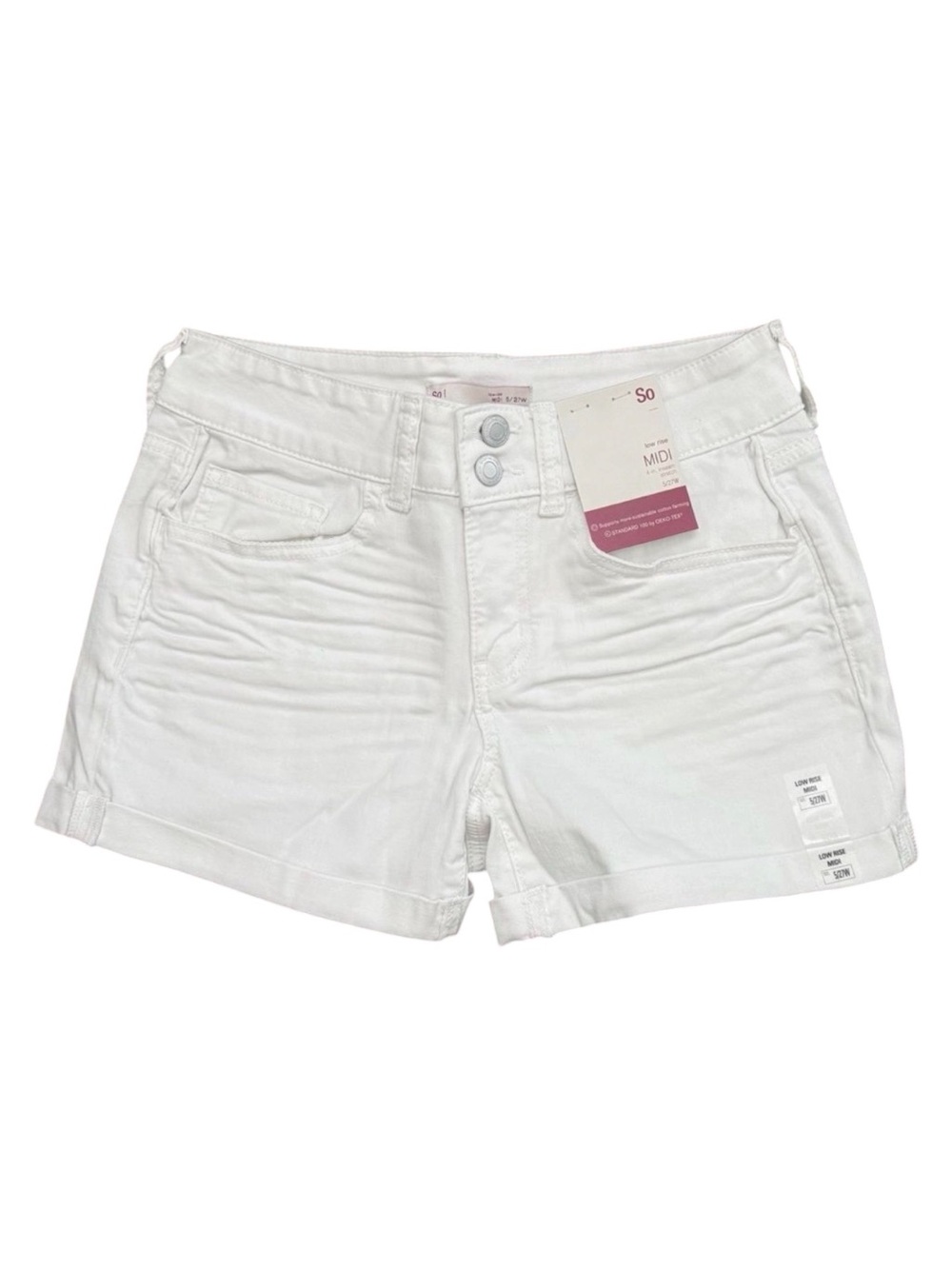 NWT SO Low Rise Midi Denim Shorts White Juniors Size 5 / 27W